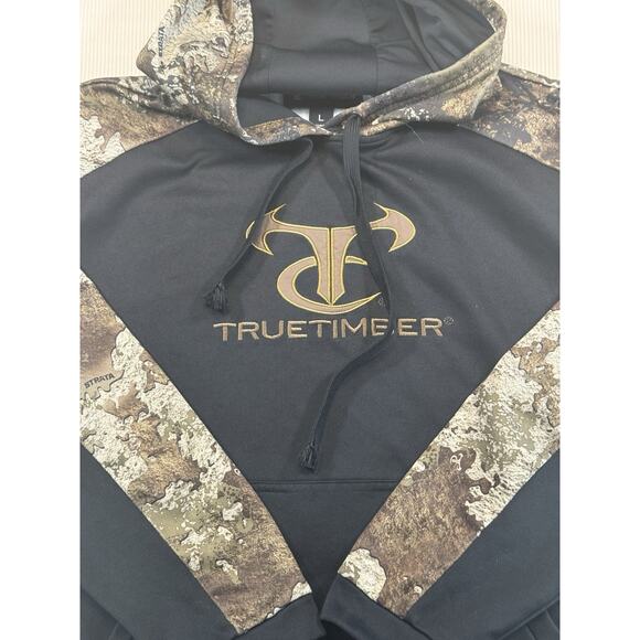 TrueTimber Men’s Large Camo Black Hoodie Pullover Logo Sweatshirt - Picture 3 of 10